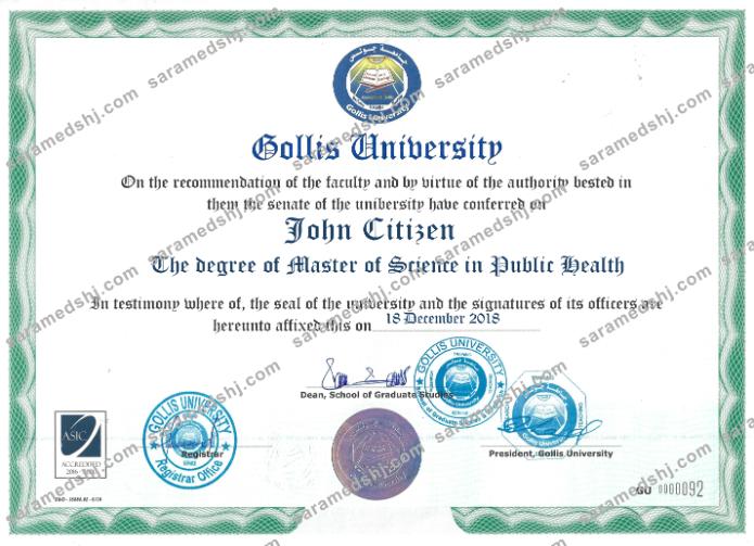 Somaliland Gollis university certificate PSD sample